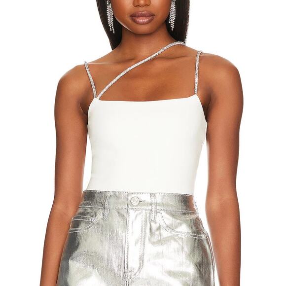 Lovers + Friends White Rhinestone Bodysuit SMALL Cocktail Party Revolve $128 NEW